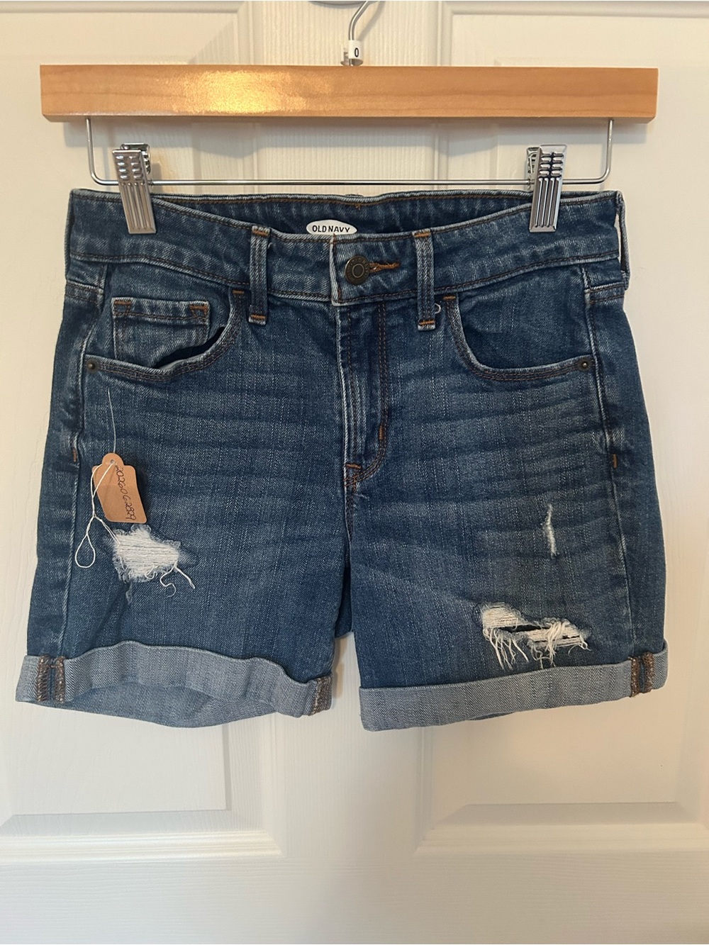 Old Navy Dark Blue Distressed Rolled Cuff Jean Shorts size 00